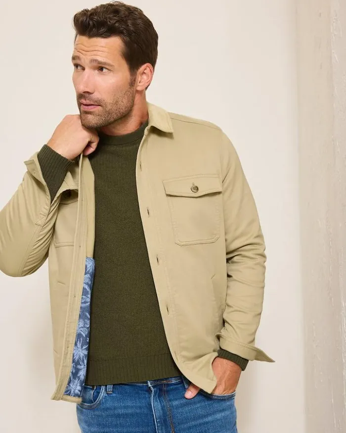 Men Tommy Bahama Shirts Harbor Point Shirt Jacket Stone Khaki Men Tommy Bahama Shirts Harbor Point Shirt Jacket Stone Khaki