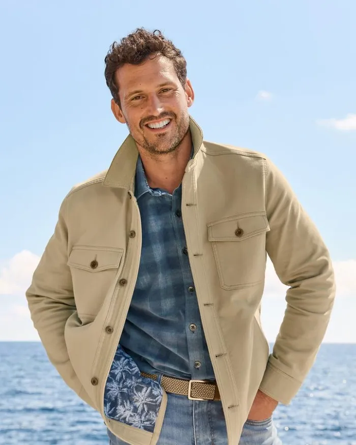 Men Tommy Bahama Shirts Harbor Point Shirt Jacket Stone Khaki Men Tommy Bahama Shirts Harbor Point Shirt Jacket Stone Khaki