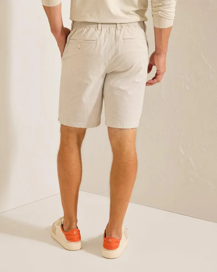Men Tommy Bahama Shorts Nova Wave Seersucker Sand Stripe 9Inch Shorts Stone Khaki Men Tommy Bahama Shorts Nova Wave Seersucker Sand Stripe 9Inch Shorts Stone Khaki
