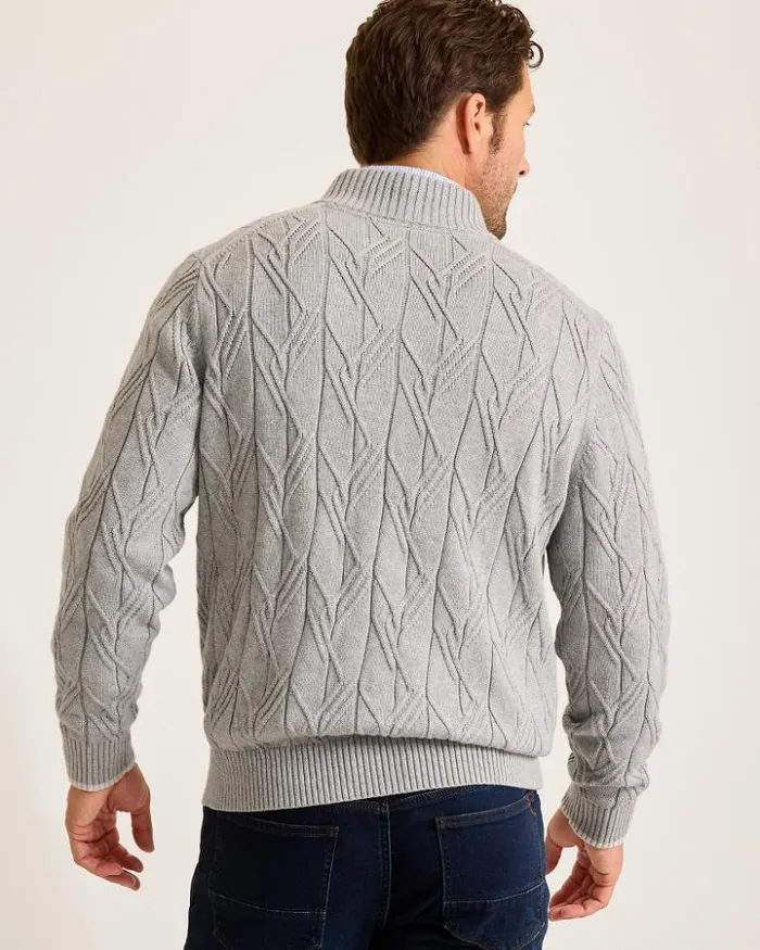 Men Tommy Bahama Sweaters Capital Cable FullZip Cardigan Grey Heather