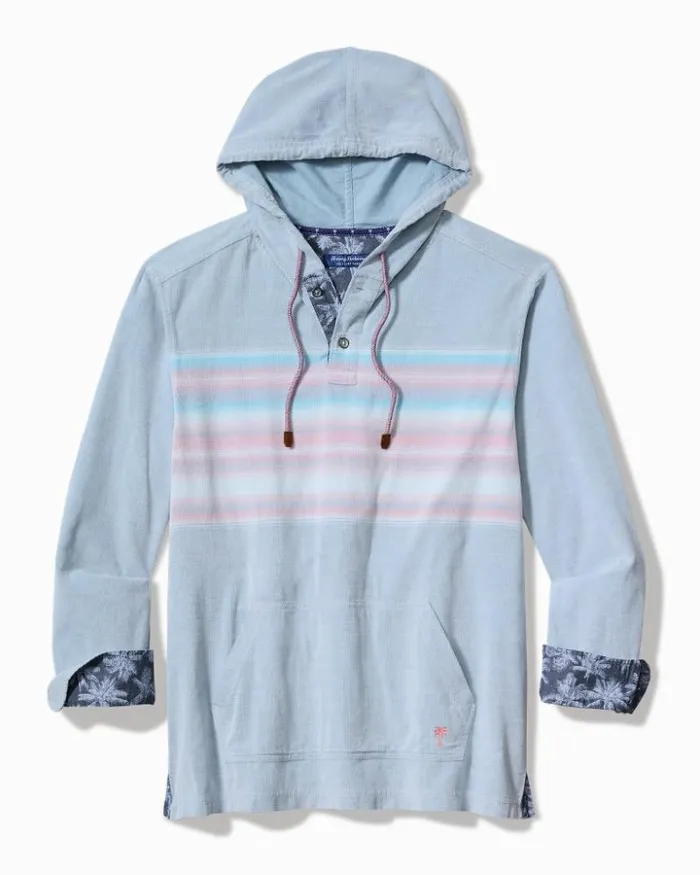 Men Tommy Bahama Sweatshirts Coastline Cord Stretch Breeze Baja Hoodie Norse Blue