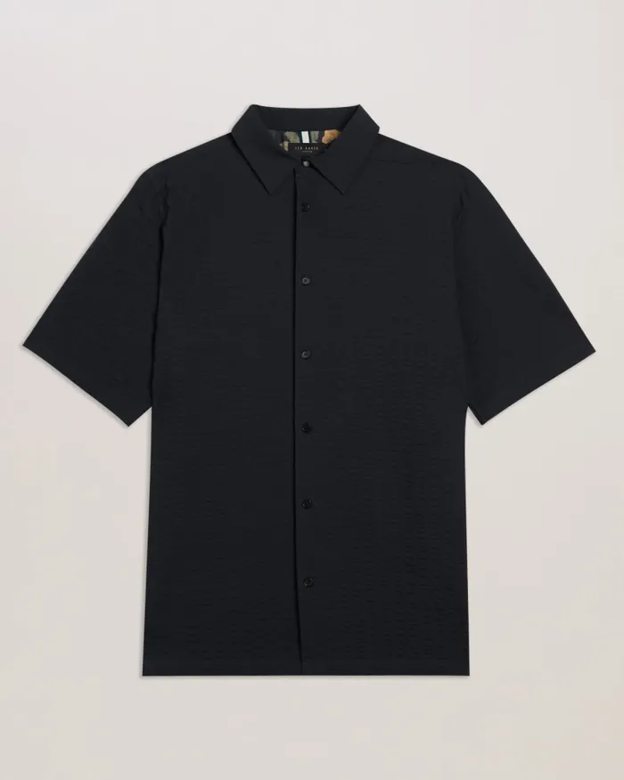 Men VERDON 8211 Seersucker Stripe Cotton Shirt Black Ted Baker Shirts