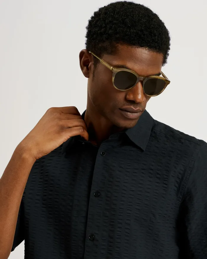 Men VERDON 8211 Seersucker Stripe Cotton Shirt Black Ted Baker Shirts