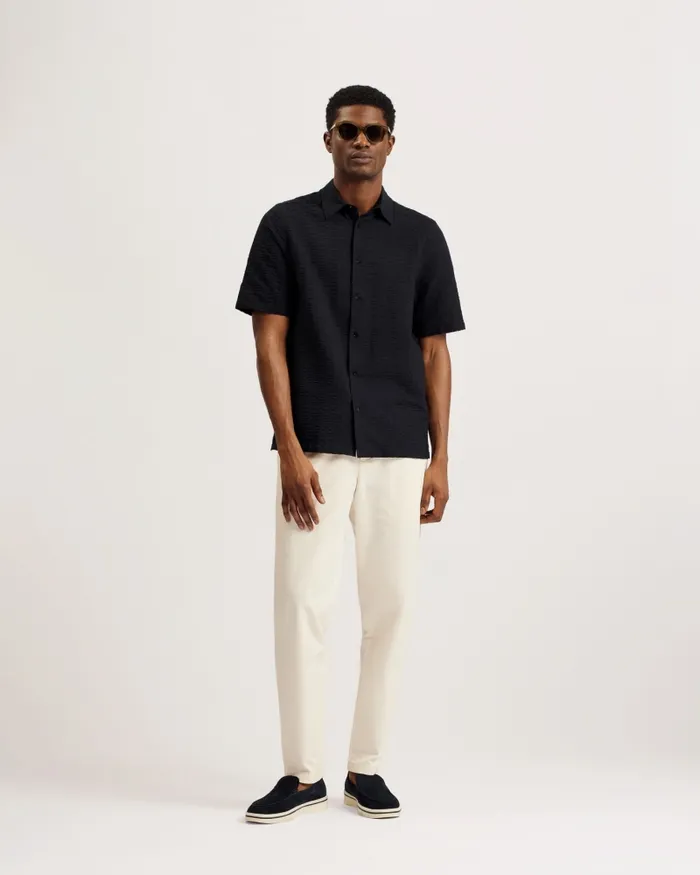 Men VERDON 8211 Seersucker Stripe Cotton Shirt Black Ted Baker Shirts