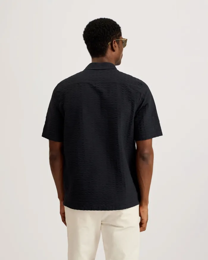 Men VERDON 8211 Seersucker Stripe Cotton Shirt Black Ted Baker Shirts