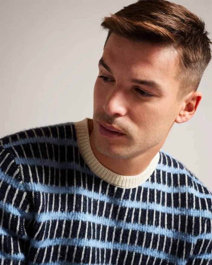 Men WAYLEN 8211 Textured Wool Colour Block Jumper Navy Ted Baker Jumpers and Knitwear Men WAYLEN 8211 Textured Wool Colour Block Jumper Navy Ted Baker Jumpers and Knitwear
