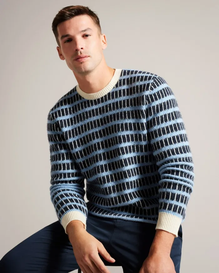 Men WAYLEN 8211 Textured Wool Colour Block Jumper Navy Ted Baker Jumpers and Knitwear Men WAYLEN 8211 Textured Wool Colour Block Jumper Navy Ted Baker Jumpers and Knitwear