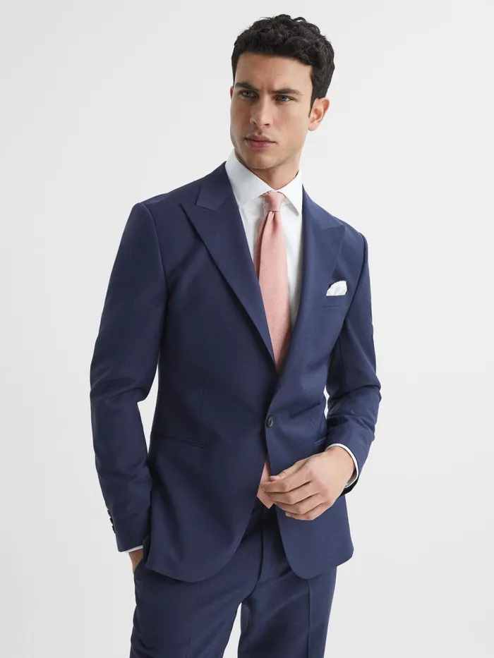 Men Wish Slim Fit Single Breasted Wool Blend Blazer Bright Blue Reiss Suits and Tailoring