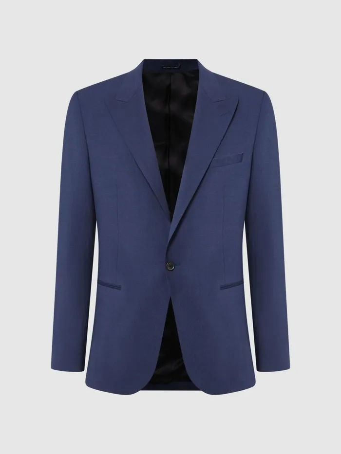 Men Wish Slim Fit Single Breasted Wool Blend Blazer Bright Blue Reiss Suits and Tailoring