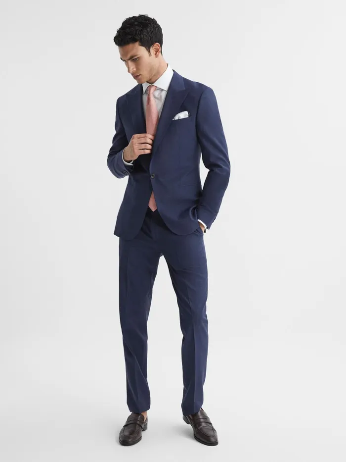 Men Wish Slim Fit Single Breasted Wool Blend Blazer Bright Blue Reiss Suits and Tailoring