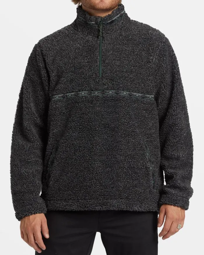 Mens Boundary Tombstone Fleece Half Zip Pullover Black Heather Billabong Hoodies and Fleece
