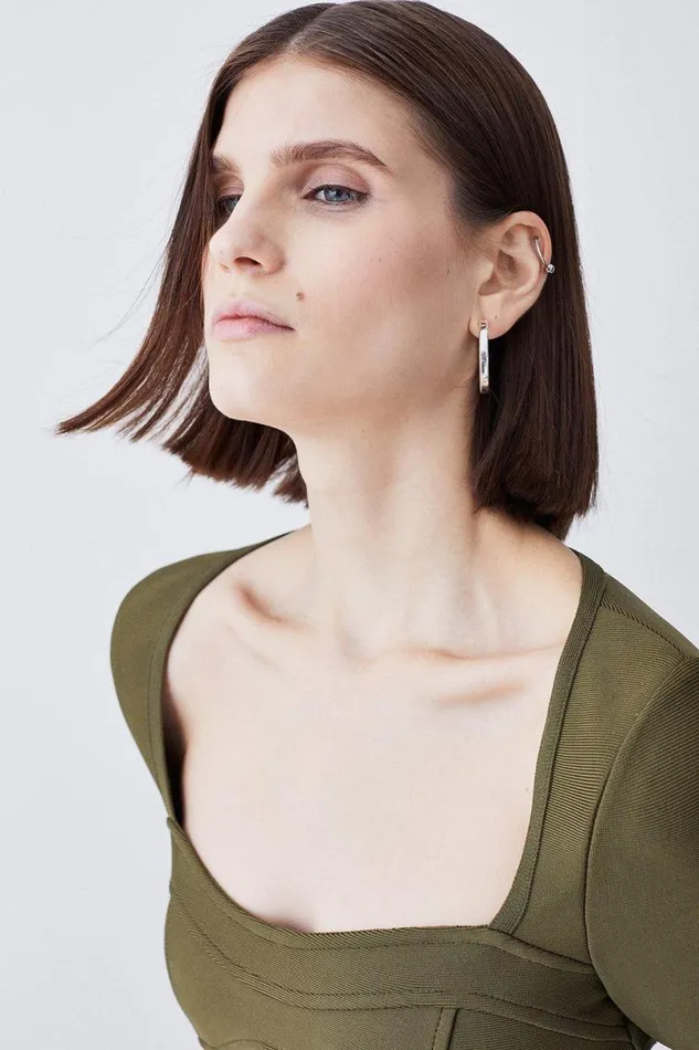 Mesh Cut Out Bandage Knit Mini Dress Olive Women Karen Millen Dresses