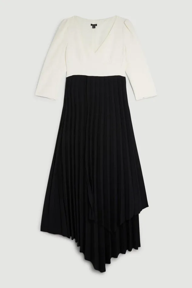Military Pleat Panelled V Neck Tailored Midi Dress Mono Women Karen Millen Dresses
