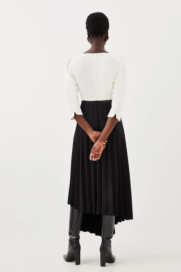 Military Pleat Panelled V Neck Tailored Midi Dress Mono Women Karen Millen Dresses