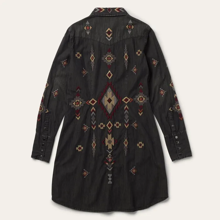Mini Women Stetson Embroidered Black Denim Shirt Dress Black