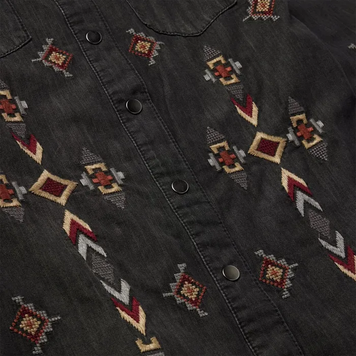 Mini Women Stetson Embroidered Black Denim Shirt Dress Black
