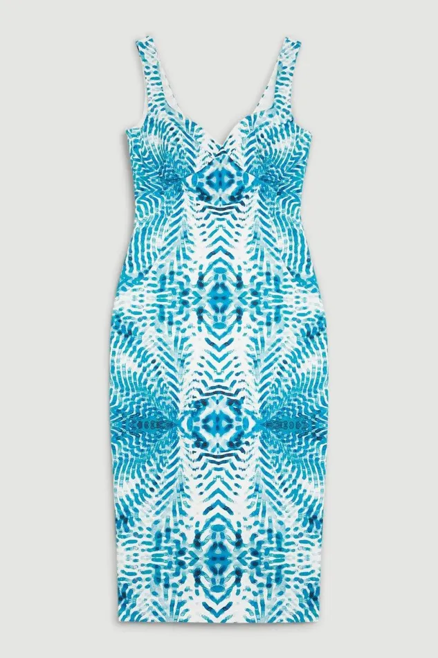 Mirrored Print Cotton Sateen Pencil Dress Blue Women Karen Millen Dresses