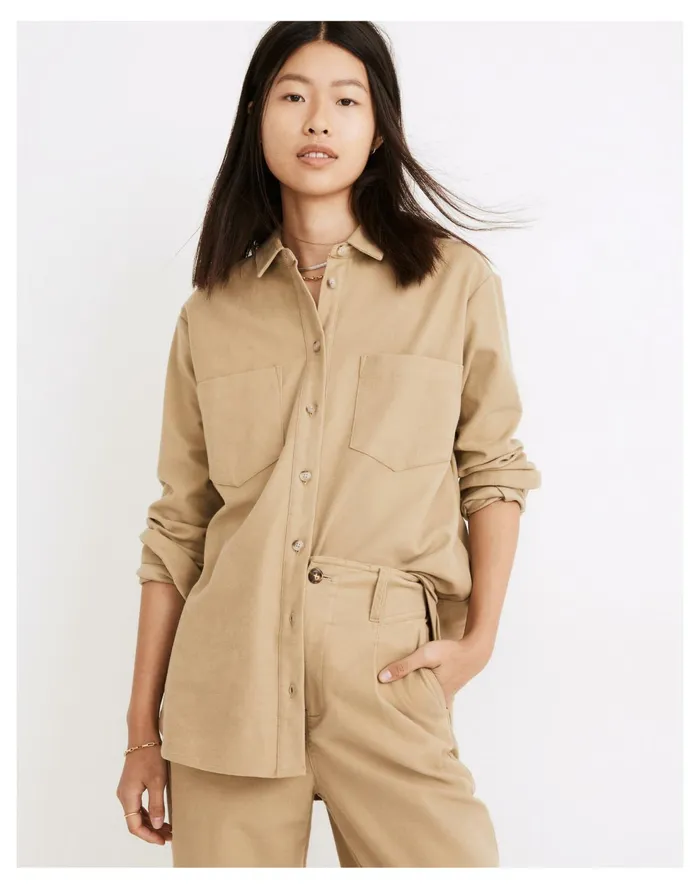 Moleskin Sunday Shirt Ash Green Women Madewell Tops and Shirts