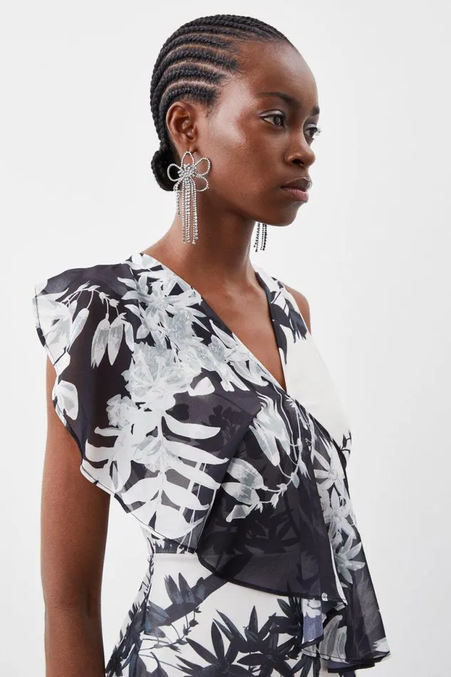 Mono Floral Georgette Ruffle Front Midi Dress Mono Women Karen Millen Dresses