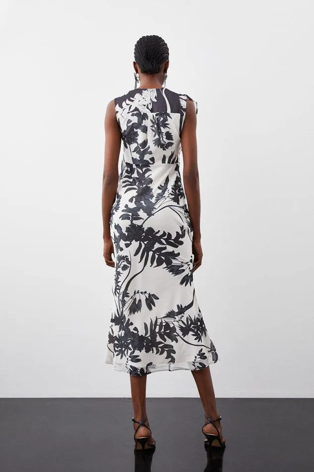 Mono Floral Georgette Ruffle Front Midi Dress Mono Women Karen Millen Dresses