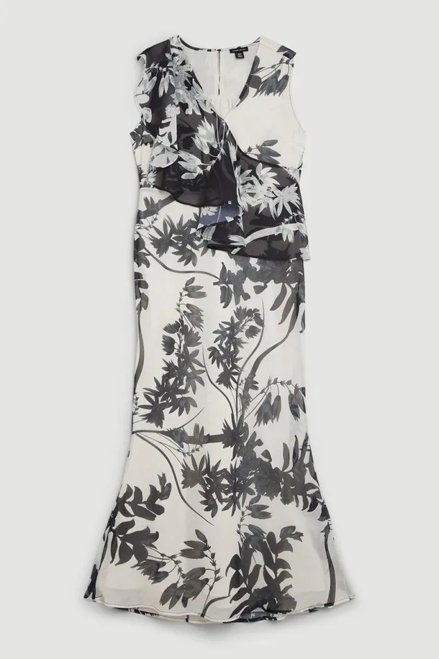 Mono Floral Georgette Ruffle Front Midi Dress Mono Women Karen Millen Dresses