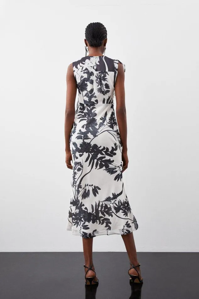 Mono Floral Georgette Ruffle Front Midi Dress Mono Women Karen Millen Dresses