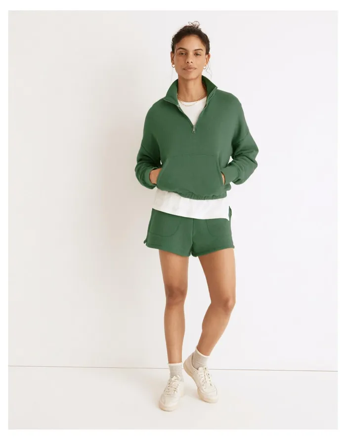 MWL Airyterry Quarter Zip Supercrop Sweatshirt Hthr Versailles Green Women Madewell MWL Athleisure MWL Airyterry Quarter Zip Supercrop Sweatshirt Hthr Versailles Green Women Madewell MWL Athleisure