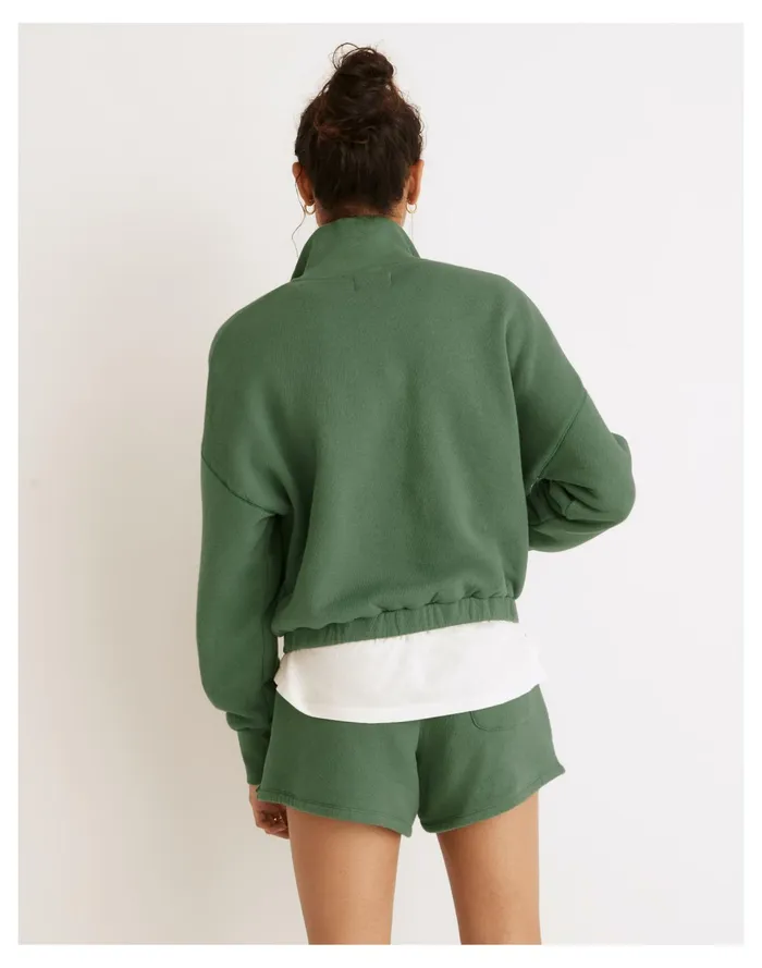 MWL Airyterry Quarter Zip Supercrop Sweatshirt Hthr Versailles Green Women Madewell MWL Athleisure