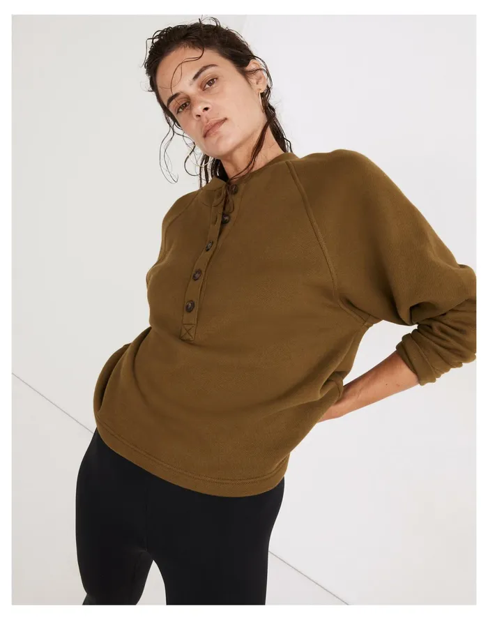 MWL Betterterry Henley Sweatshirt Desert Moss Women Madewell MWL Athleisure
