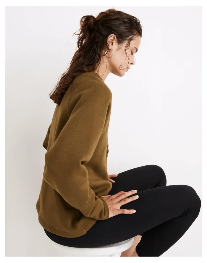 MWL Betterterry Henley Sweatshirt Desert Moss Women Madewell MWL Athleisure