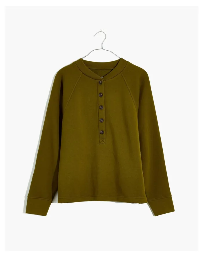 MWL Betterterry Henley Sweatshirt Desert Moss Women Madewell MWL Athleisure