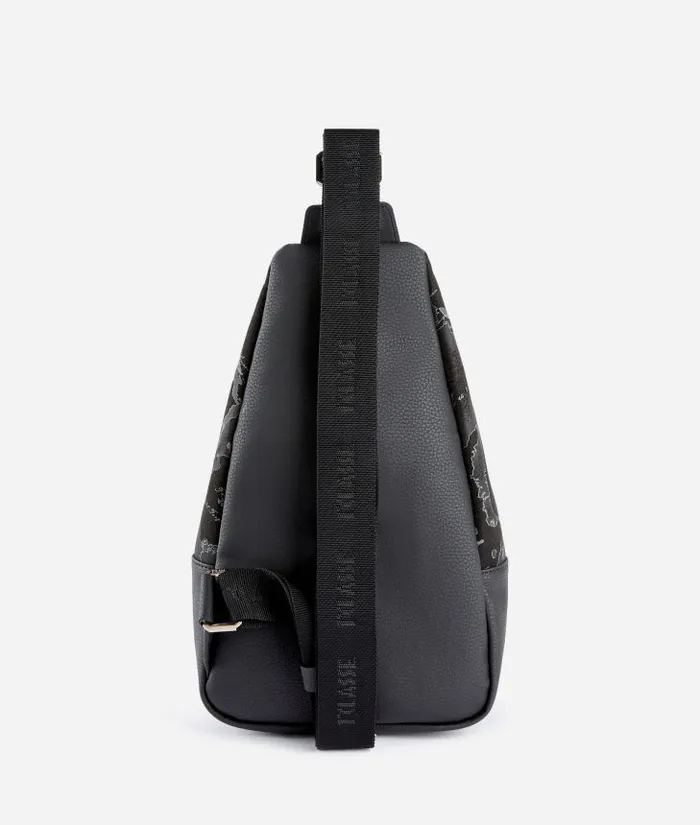 NubuckEffect Fabric Sling Backpack With Geo Night Print Black Man Alviero Martini Backpacks and Belt Bags