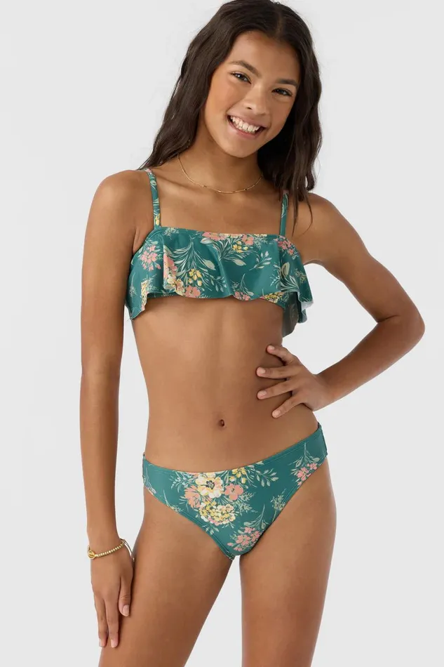 O039NEILL GIRL039S NAYA FLORAL RUFFLE BRALETTE TOP SET Silver Pine Women Girl039S Swim