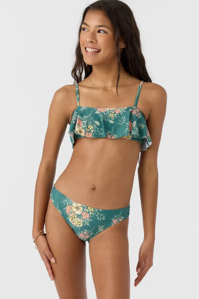 O039NEILL GIRL039S NAYA FLORAL RUFFLE BRALETTE TOP SET Silver Pine Women Girl039S Swim