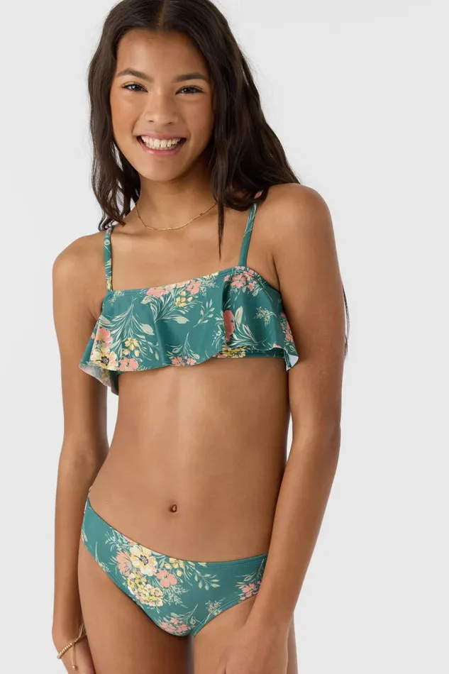 O039NEILL GIRL039S NAYA FLORAL RUFFLE BRALETTE TOP SET Silver Pine Women Girl039S Swim