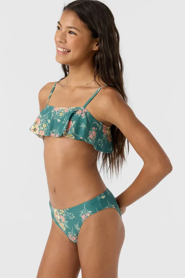 O039NEILL GIRL039S NAYA FLORAL RUFFLE BRALETTE TOP SET Silver Pine Women Girl039S Swim