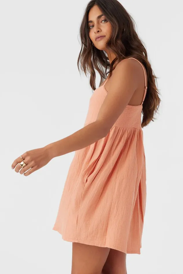 O039NEILL HADIA CRINKLE DOUBLE GAUZE MINI DRESS Canyon Sunset Women Collections