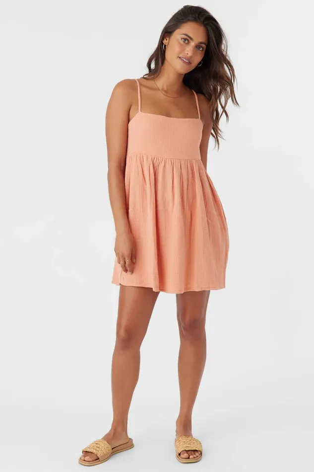 O039NEILL HADIA CRINKLE DOUBLE GAUZE MINI DRESS Canyon Sunset Women Collections