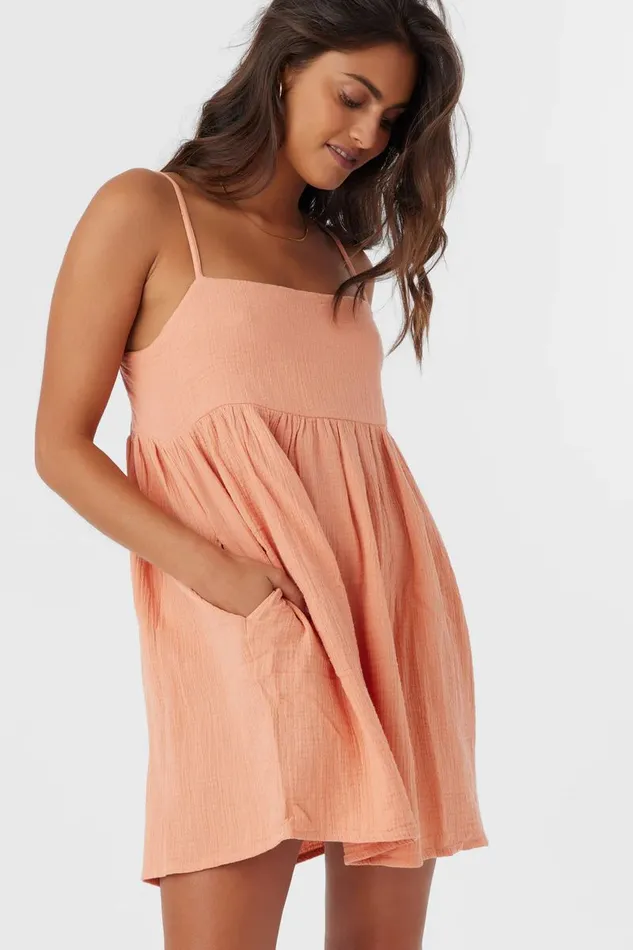O039NEILL HADIA CRINKLE DOUBLE GAUZE MINI DRESS Canyon Sunset Women Collections