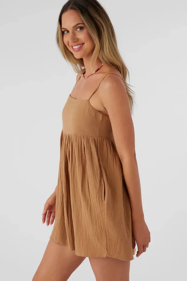 O039NEILL HADIA CRINKLE DOUBLE GAUZE MINI DRESS Tobacc Brw Women Collections