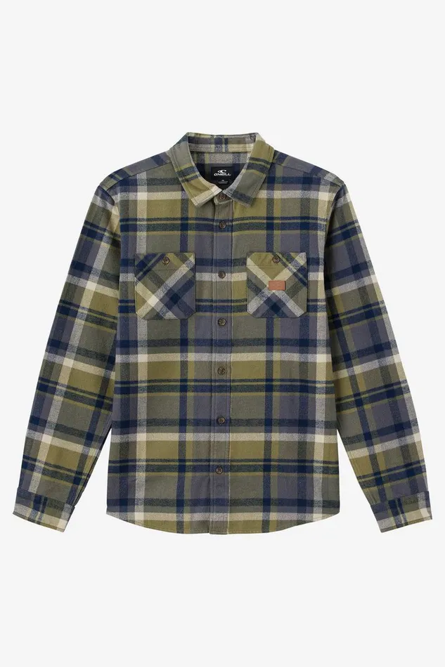 O039NEILL LANDMARKED FLANNEL STANDARD FIT LONG SLEEVE SHIRT Deep Lichen Green Men Clothing