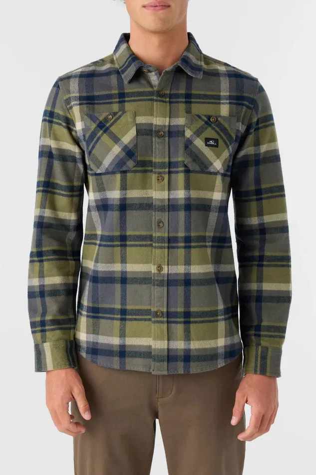 O039NEILL LANDMARKED FLANNEL STANDARD FIT LONG SLEEVE SHIRT Deep Lichen Green Men Clothing