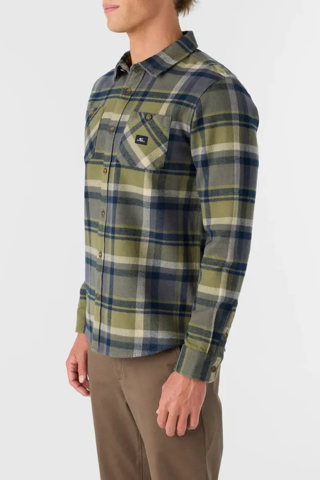 O039NEILL LANDMARKED FLANNEL STANDARD FIT LONG SLEEVE SHIRT Deep Lichen Green Men Clothing