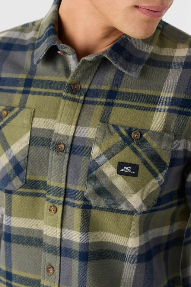 O039NEILL LANDMARKED FLANNEL STANDARD FIT LONG SLEEVE SHIRT Deep Lichen Green Men Clothing