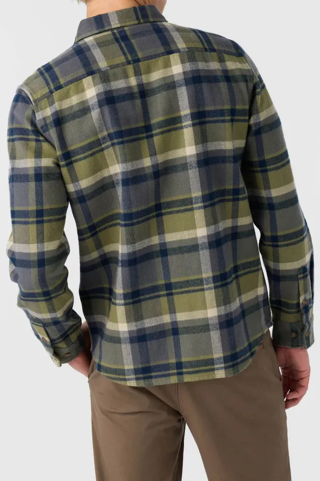 O039NEILL LANDMARKED FLANNEL STANDARD FIT LONG SLEEVE SHIRT Deep Lichen Green Men Clothing