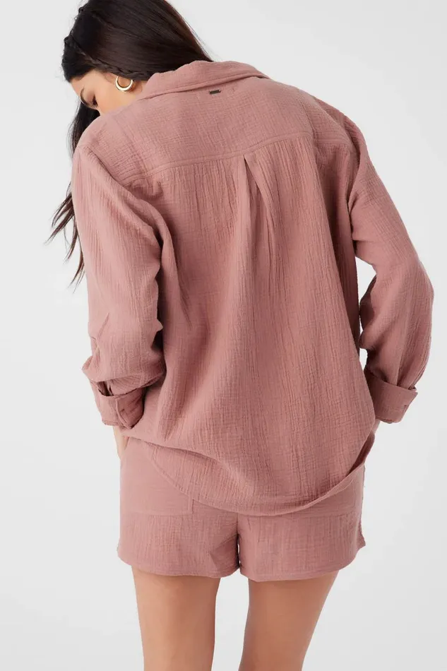 O039NEILL LENI CRINKLE DOUBLE GAUZE BUTTON DOWN SHIRT Burlwood Women Collections