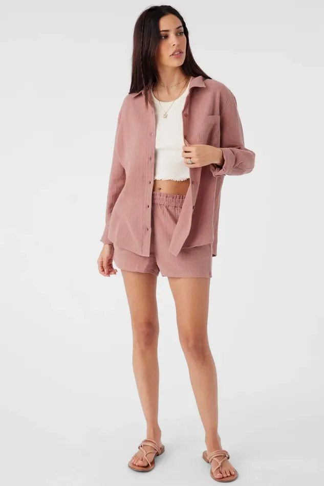 O039NEILL LENI CRINKLE DOUBLE GAUZE BUTTON DOWN SHIRT Burlwood Women Collections