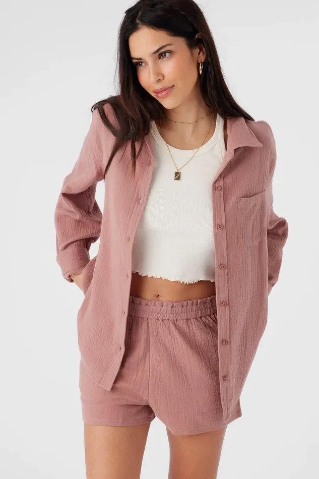 O039NEILL LENI CRINKLE DOUBLE GAUZE BUTTON DOWN SHIRT Burlwood Women Collections