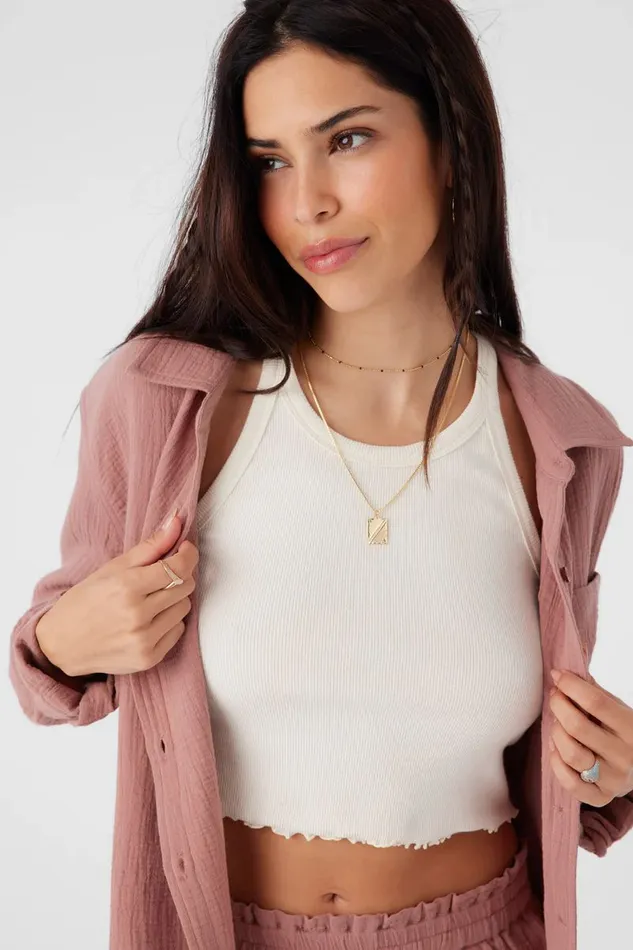 O039NEILL LENI CRINKLE DOUBLE GAUZE BUTTON DOWN SHIRT Burlwood Women Collections