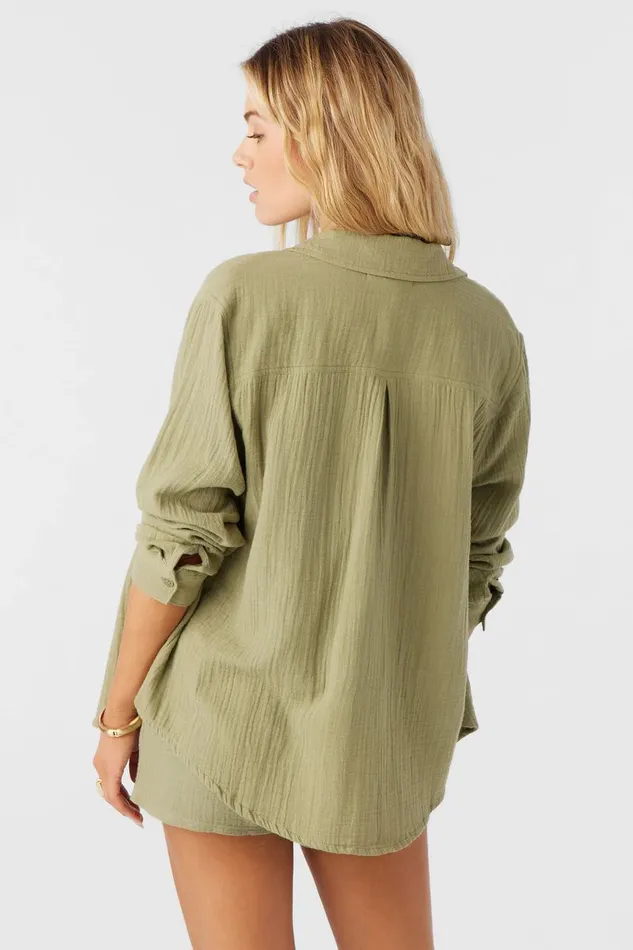 O039NEILL LENI CRINKLE DOUBLE GAUZE BUTTON DOWN SHIRT Oil Green Women Collections